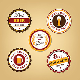 五个圆形啤酒标签图标