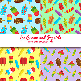 扁平风格彩色冰淇淋雪糕装饰图案