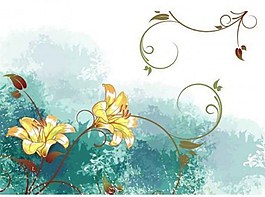 绿色水墨鲜花背景图