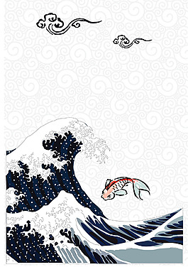 矢量日式古典浮世繪錦鯉背景