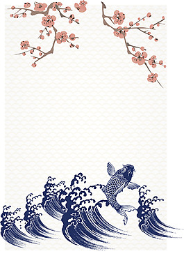 矢量日式古典浮世繪錦鯉背景