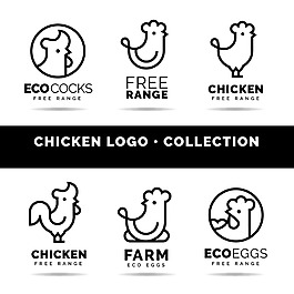 六個線性風格公雞標志logo