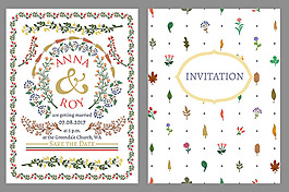 五顏六色的花草裝飾花邊婚禮邀請卡