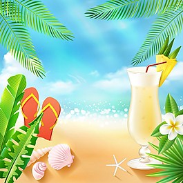 夏日暑假沙灘飲料背景圖