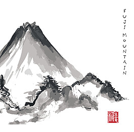 淡雅中国风山水水墨画