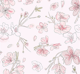 手繪桃花無縫背景矢量圖