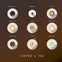 9款美味咖啡俯視圖矢量素材