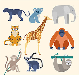 9款卡通野生動物矢量圖