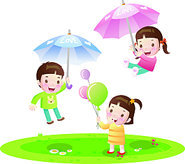 卡通雨傘兒童氣球素材