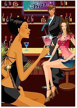 卡通時尚女性酒吧素材