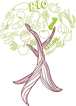 卡通蔬菜線稿樹木設計