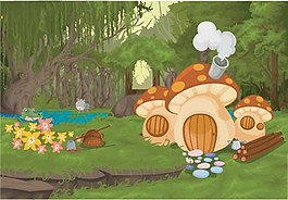 幻想童話世界卡通蘑菇房子圖片