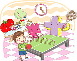 卡通兒童乒乓球鍛煉素材