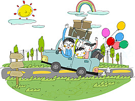 卡通汽車氣球彩虹