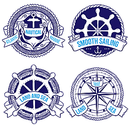 蓝色彩绘航海徽章矢量