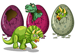彩色恐龙蛋小恐龙插图矢量素材
