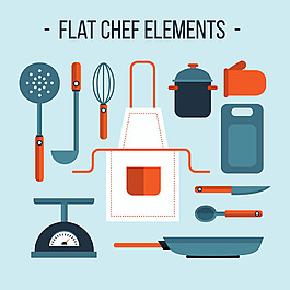 扁平風格廚房用品元素矢量素材