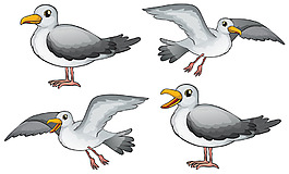 四只不同姿态的小鸟插图