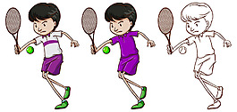 卡通风格打网球的小男孩