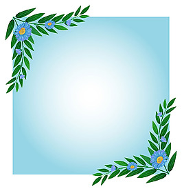 绿色树叶插图花边蓝色渐变背景模板