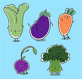 5款可爱卡通蔬菜设计矢量素材