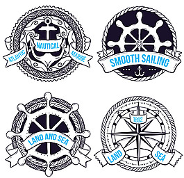 4款蓝色彩绘航海徽章矢量素材