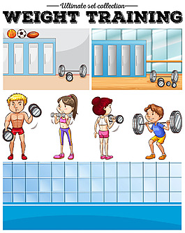 举重运动训练男女人物更衣室插图