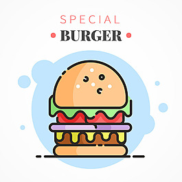 手繪線描風格漢堡插圖藍色背景