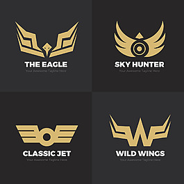 现代金色翅膀双翼标志logo