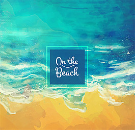 水彩繪海邊沙灘風景矢量素材