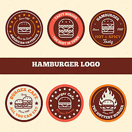 六個圓形漢堡標志logo標簽圖標