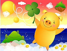 卡通可爱猪天空素材