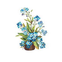 蓝色花朵盆栽元素