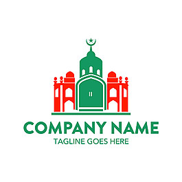 橙绿欧式清真寺标志图片