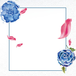 藍色花朵粉色花瓣樹葉邊框素材