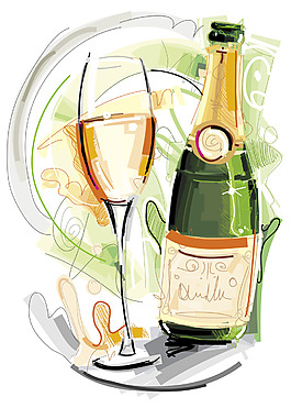 香檳酒和杯子插畫
