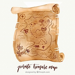 水彩畫中的海盜藏寶圖