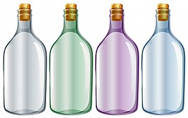 白色背景下四個玻璃瓶插圖