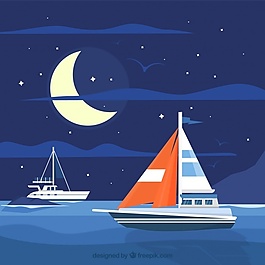 夜背景海上有船