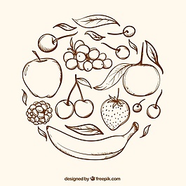 圓形背景手繪水果