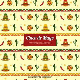 彩色元素Cinco de Mayo的平面图案