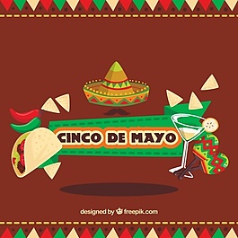 与cinco de mayo的扁平物品的大背景