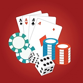 紅色背景下的賭場卡和籌碼