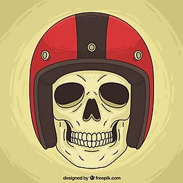 頭骨背景與紅色頭盔