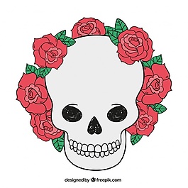 头骨背景与手绘玫瑰