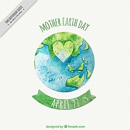 地球母親日與地球和心臟的背景