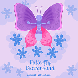 美丽的背景，美丽的蝴蝶和装饰的花朵。