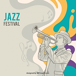 抽象色彩背景與音樂家素描