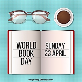 带眼镜和咖啡的书日背景