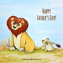 父亲节水彩背景与狮子